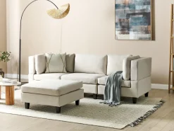 Divano modulare 3 posti UNSTAD Tessuto Beige chiaro con ottomana
