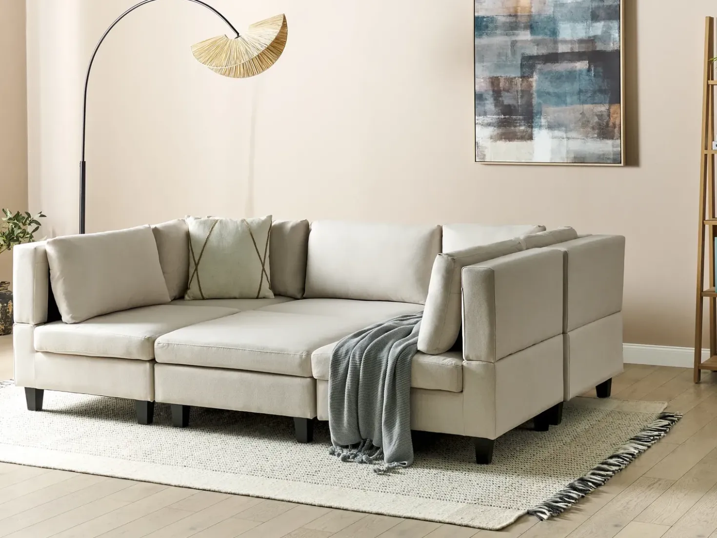 Divano modulare a U 5 posti UNSTAD Tessuto Beige chiaro con ottomana