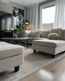 Divano modulare a U 5 posti UNSTAD Tessuto Beige chiaro con ottomana