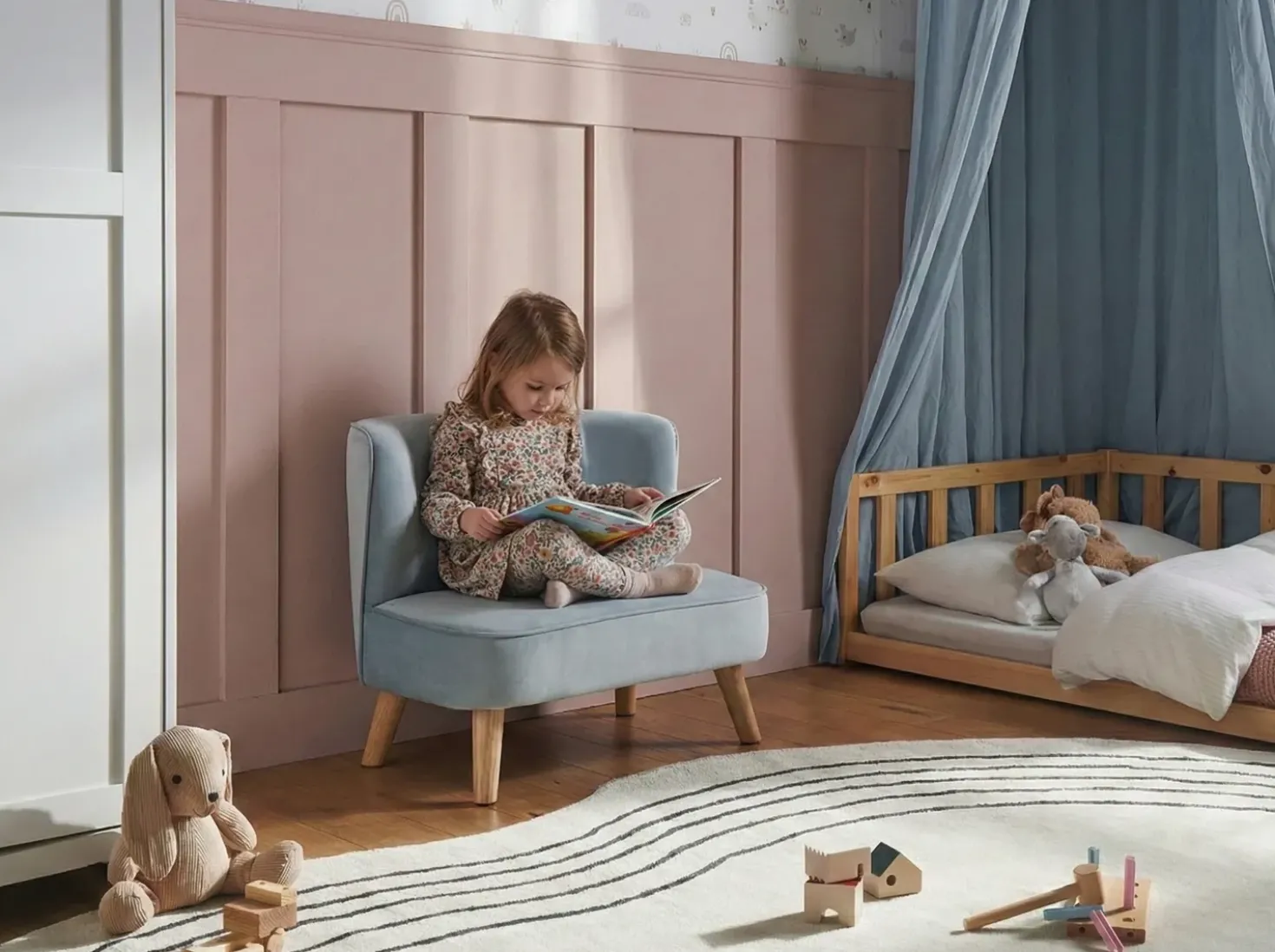 Divano per bambini RISBY Velluto Azzurro