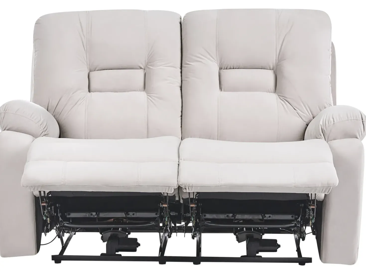 Divano reclinabile elettrico 2 posti BERGEN Velluto Beige chiaro con porta USB