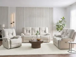 Divano reclinabile elettrico 2 posti BERGEN Velluto Beige chiaro con porta USB
