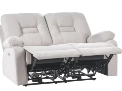 Divano reclinabile elettrico 2 posti BERGEN Velluto Beige chiaro con porta USB