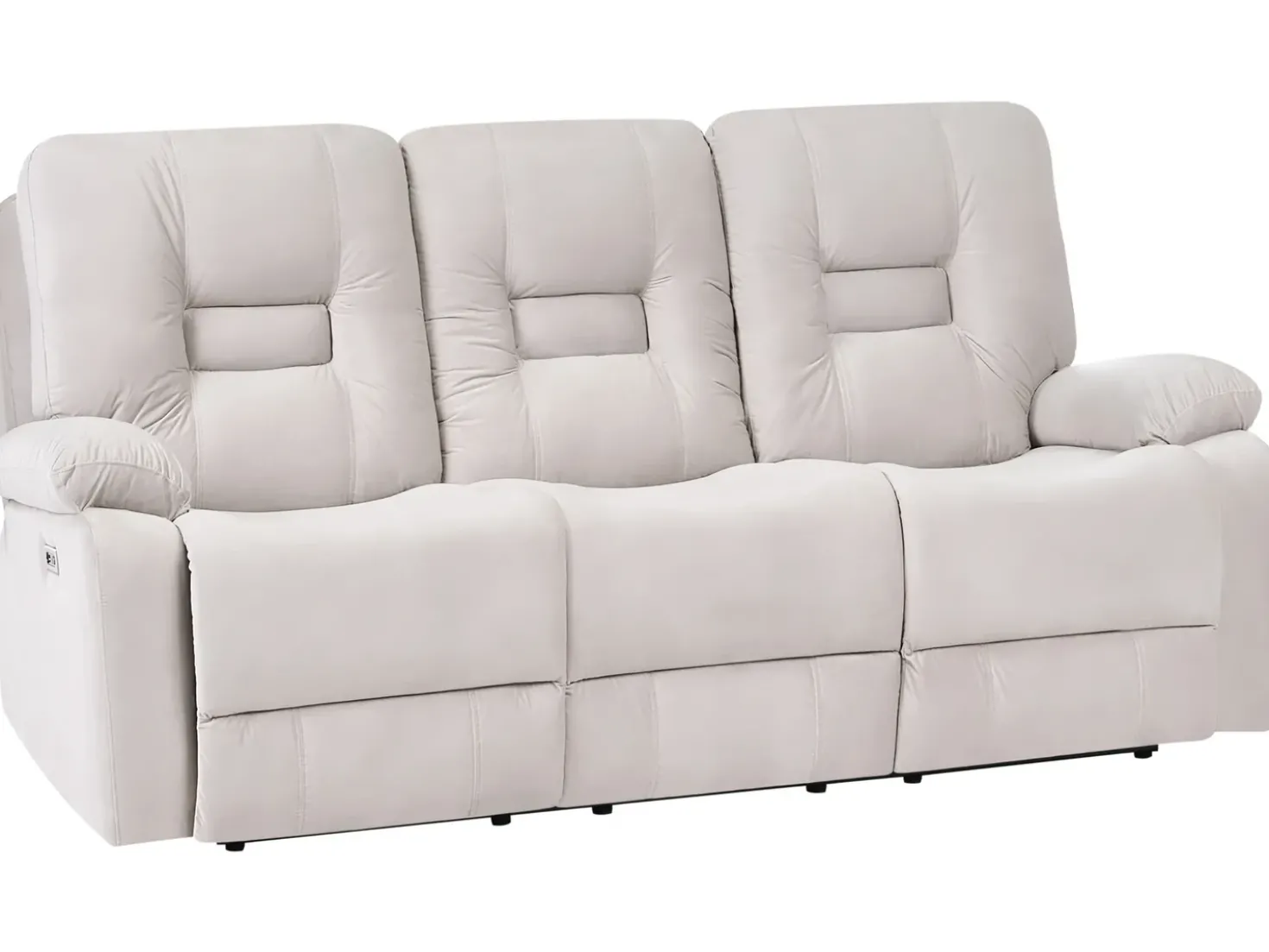 Divano reclinabile elettrico 3 posti BERGEN Velluto Beige chiaro con porta USB