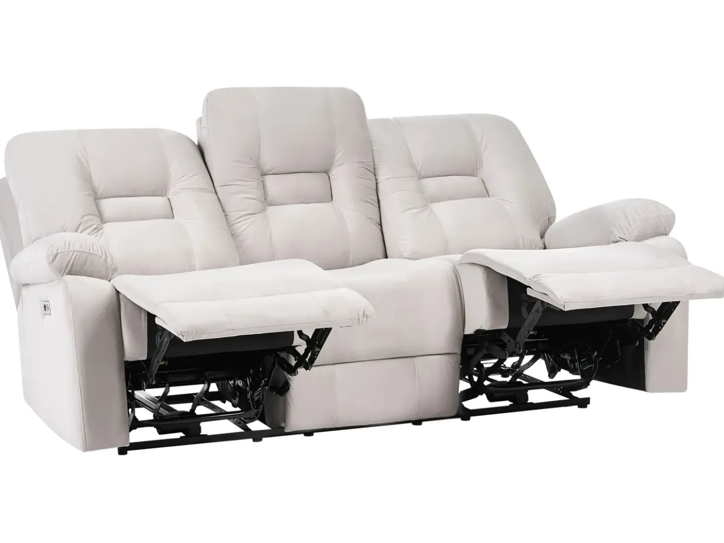 Divano reclinabile elettrico 3 posti BERGEN Velluto Beige chiaro con porta USB