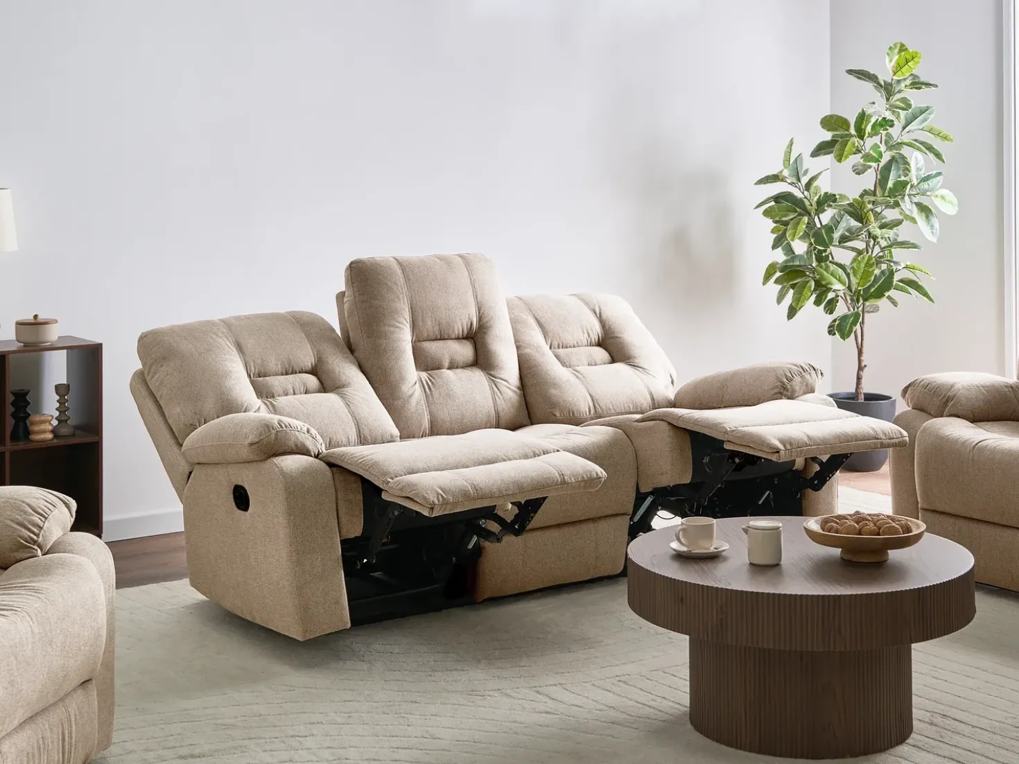 Divano reclinabile manuale 3 posti BERGEN Tessuto Beige