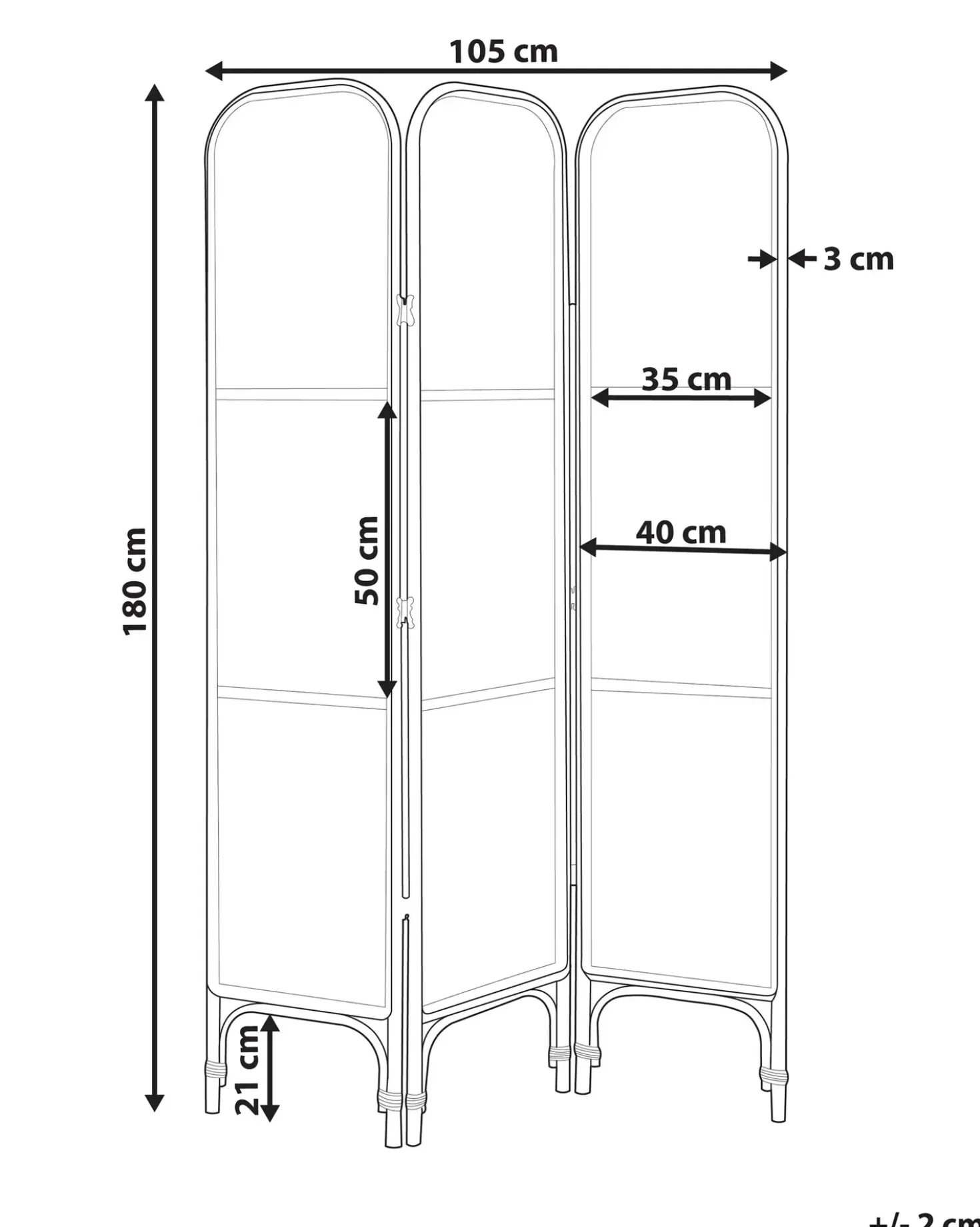 Divisorio per ambienti a 3 pannelli POTENZA Naturale 105 cm 180 cm