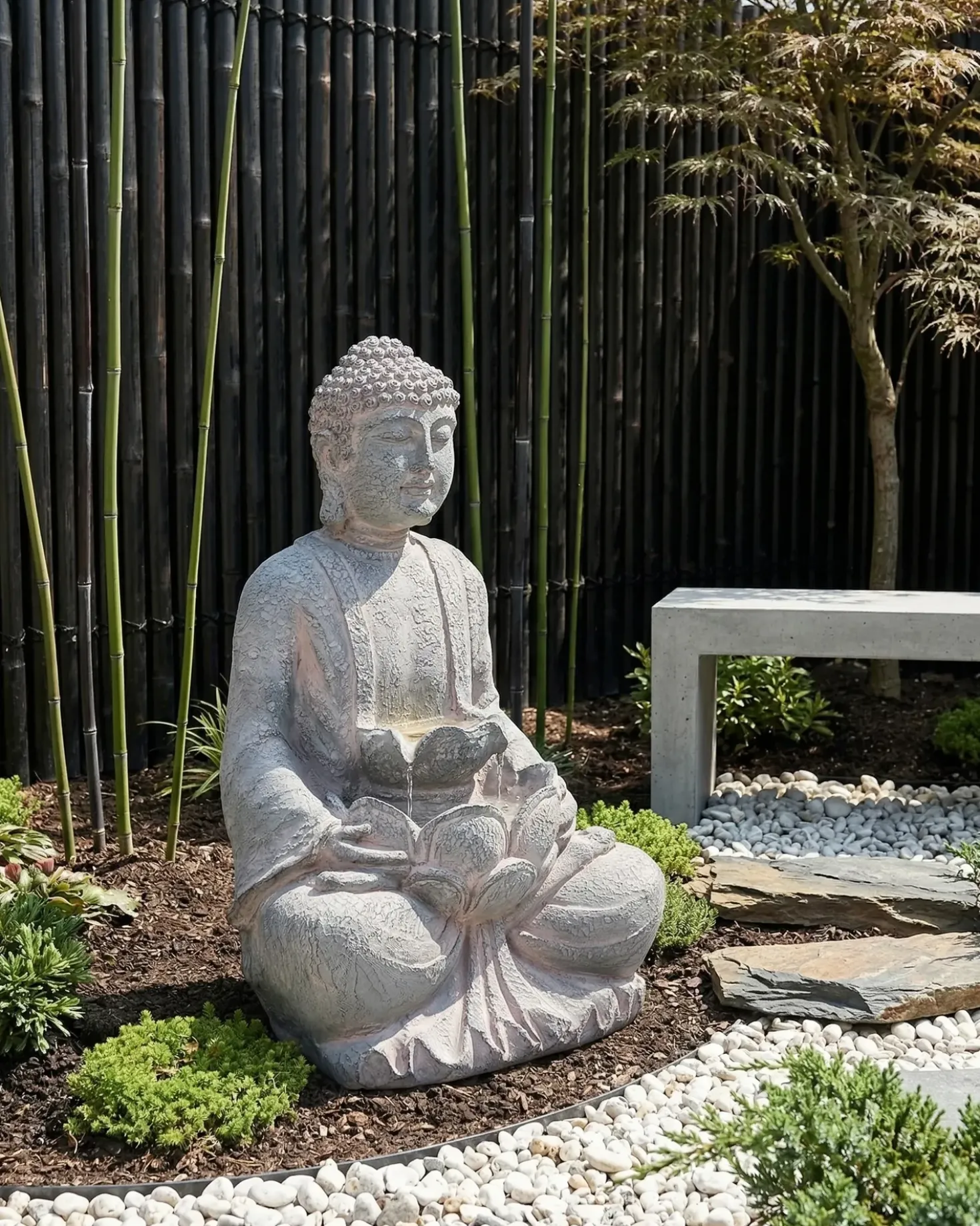 Fontana da giardino LED URLANTE Buddha Grigio