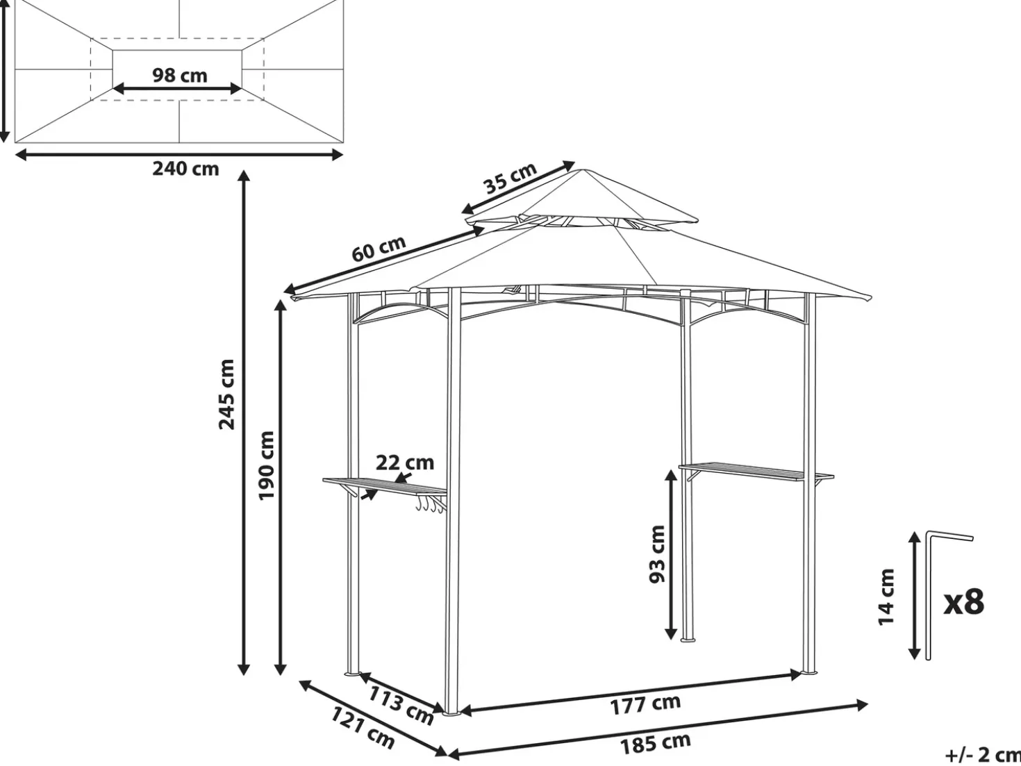 Gazebo NARO Metallo 240 cm 148 cm Beige