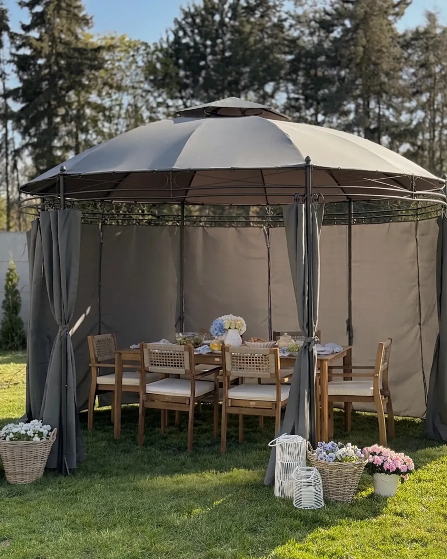 Gazebo SAFARA Metallo 368 cm 368 cm Grigio grafite