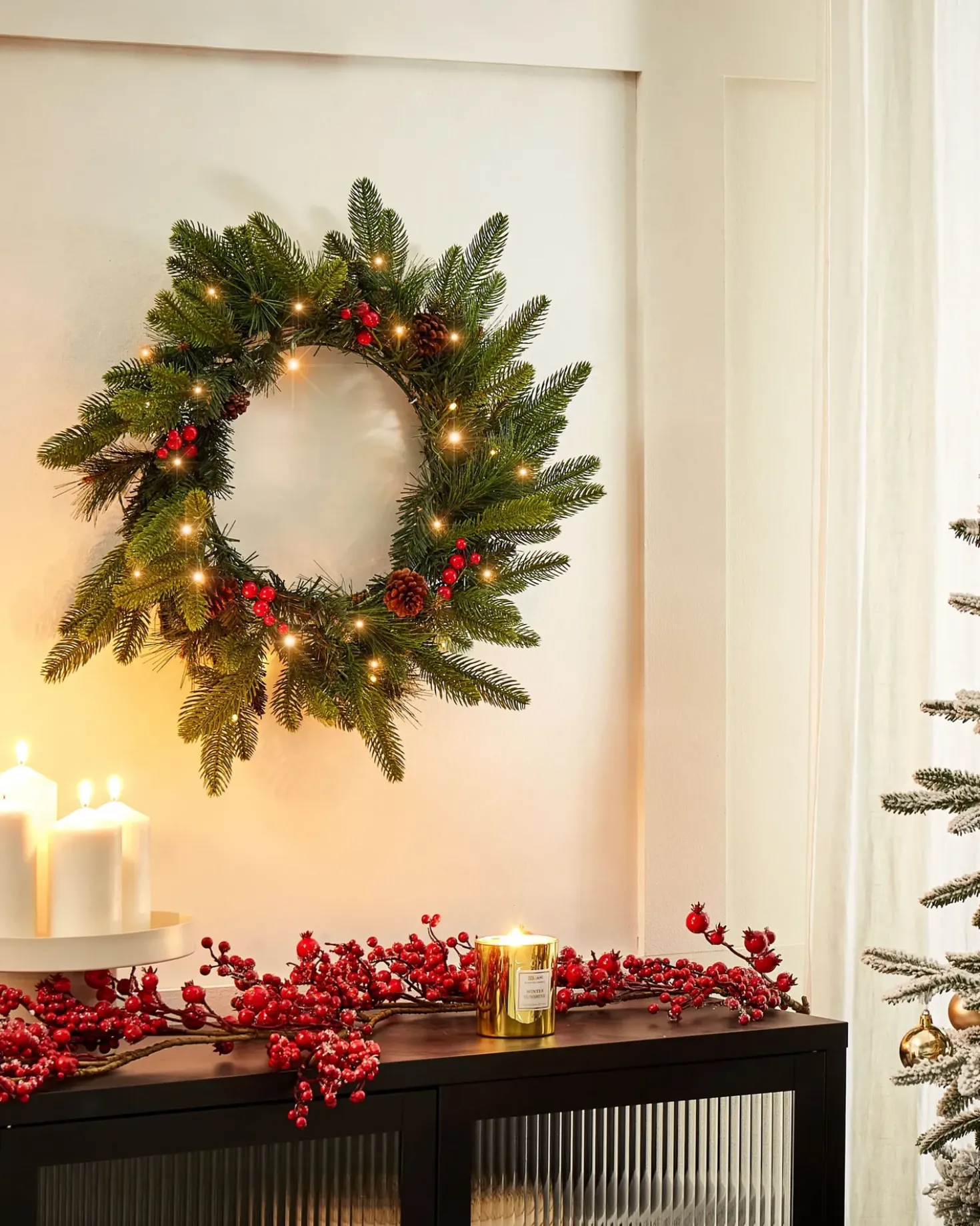 Ghirlanda di Natale LED WHITEHORN Verde scuro 50 cm