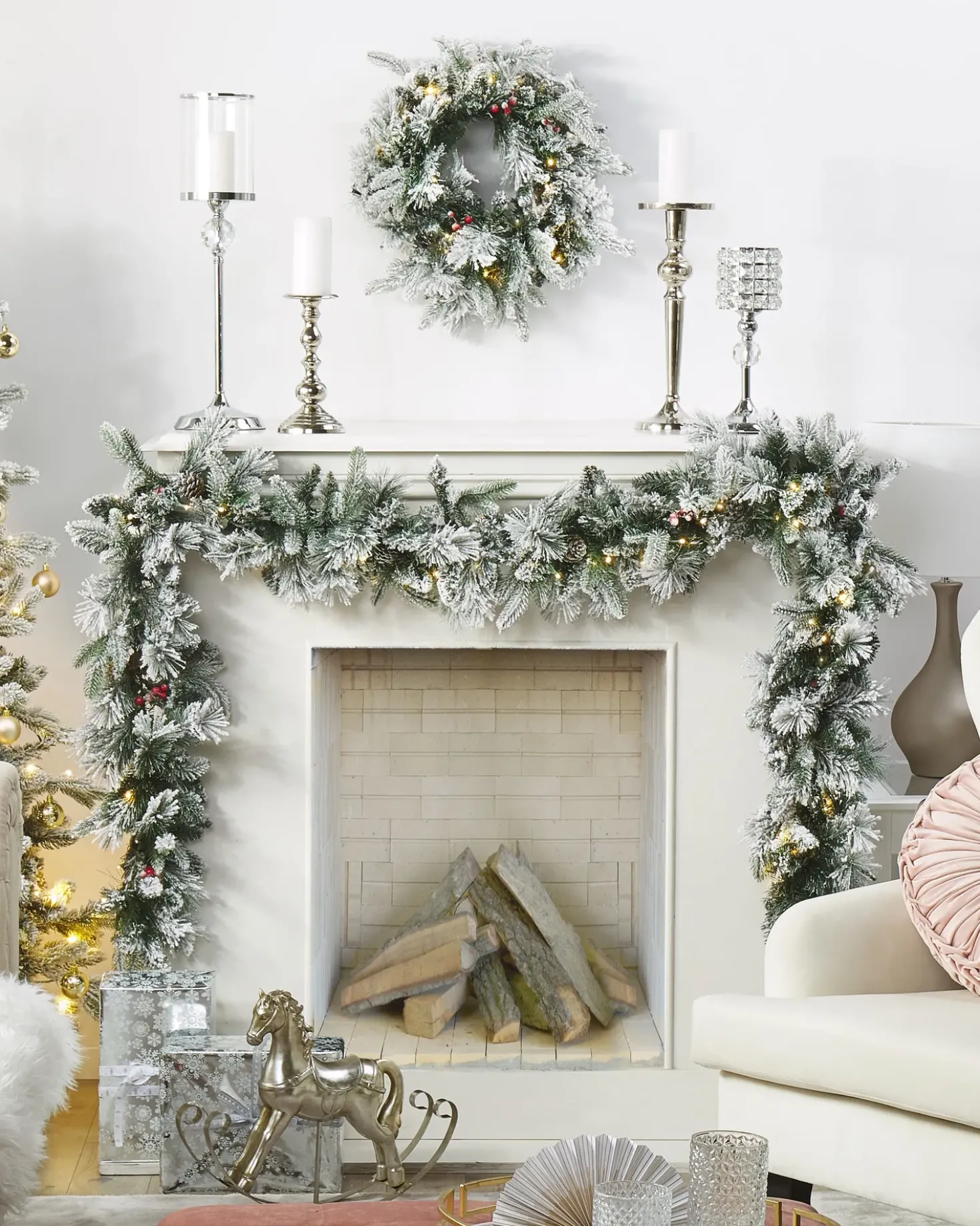Ghirlanda natalizia innevata LED WHITEHORN Bianco 55 cm