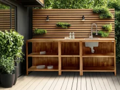 Isola per cucina esterna con lavello VENOSA Legno d'acacia Marrone/Argento