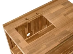 Isola per cucina esterna con lavello VENOSA Legno d'acacia Marrone/Nero Marrone