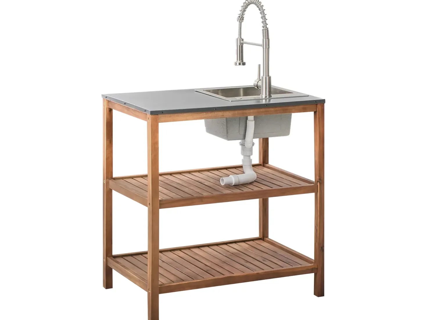 Isola per cucina esterna con lavello BRUCOLI Legno d'acacia Marrone/Argento