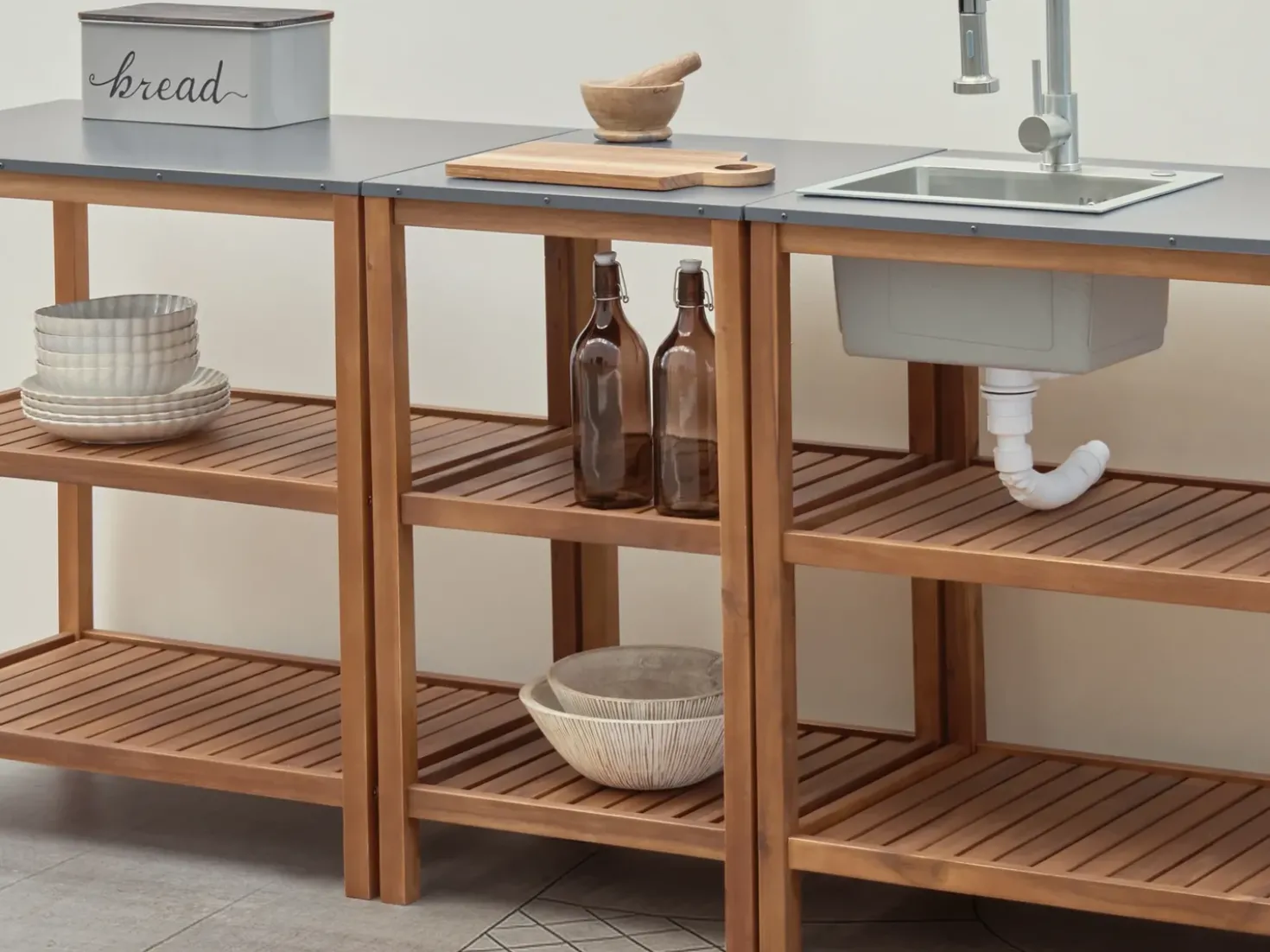 Isola per cucina esterna BRUCOLI Legno d'acacia Marrone