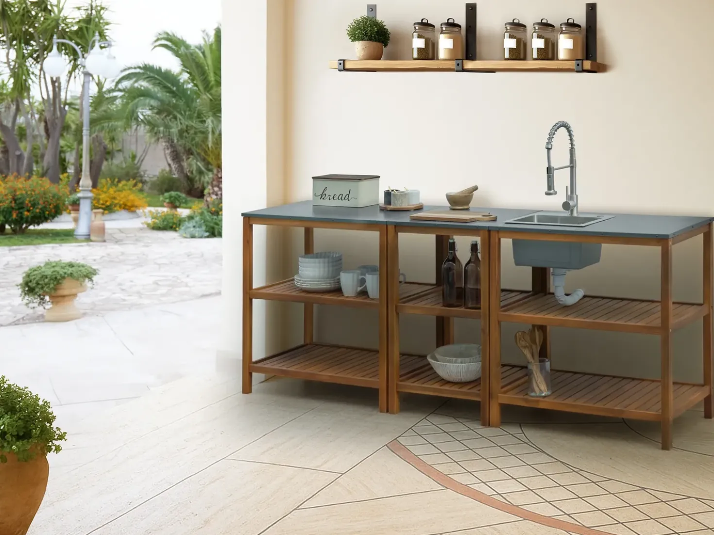 Isola per cucina esterna BRUCOLI Legno d'acacia Marrone