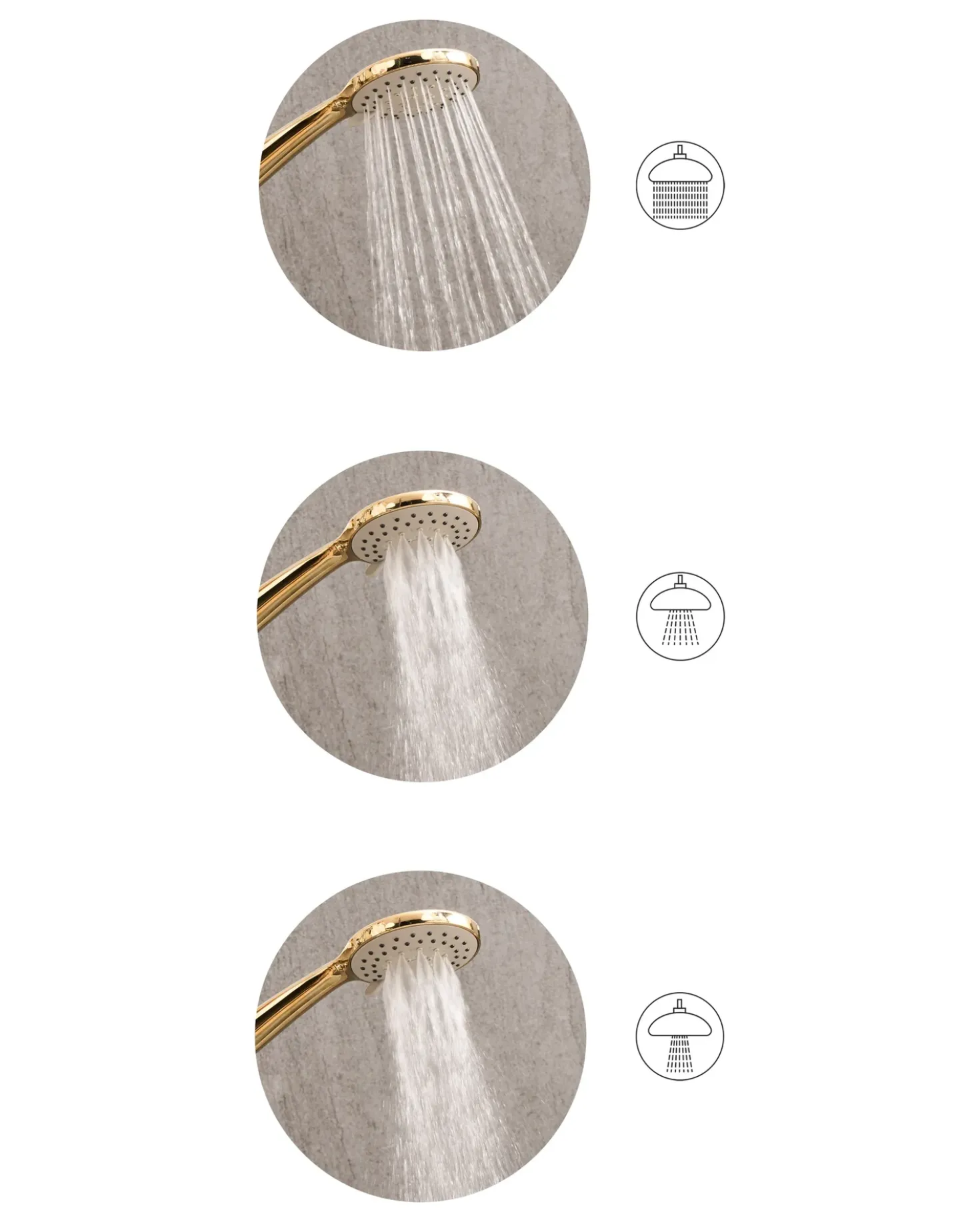 Kit doccia con soffione e flessibile TAMUSHAL 3 Funzioni Oro