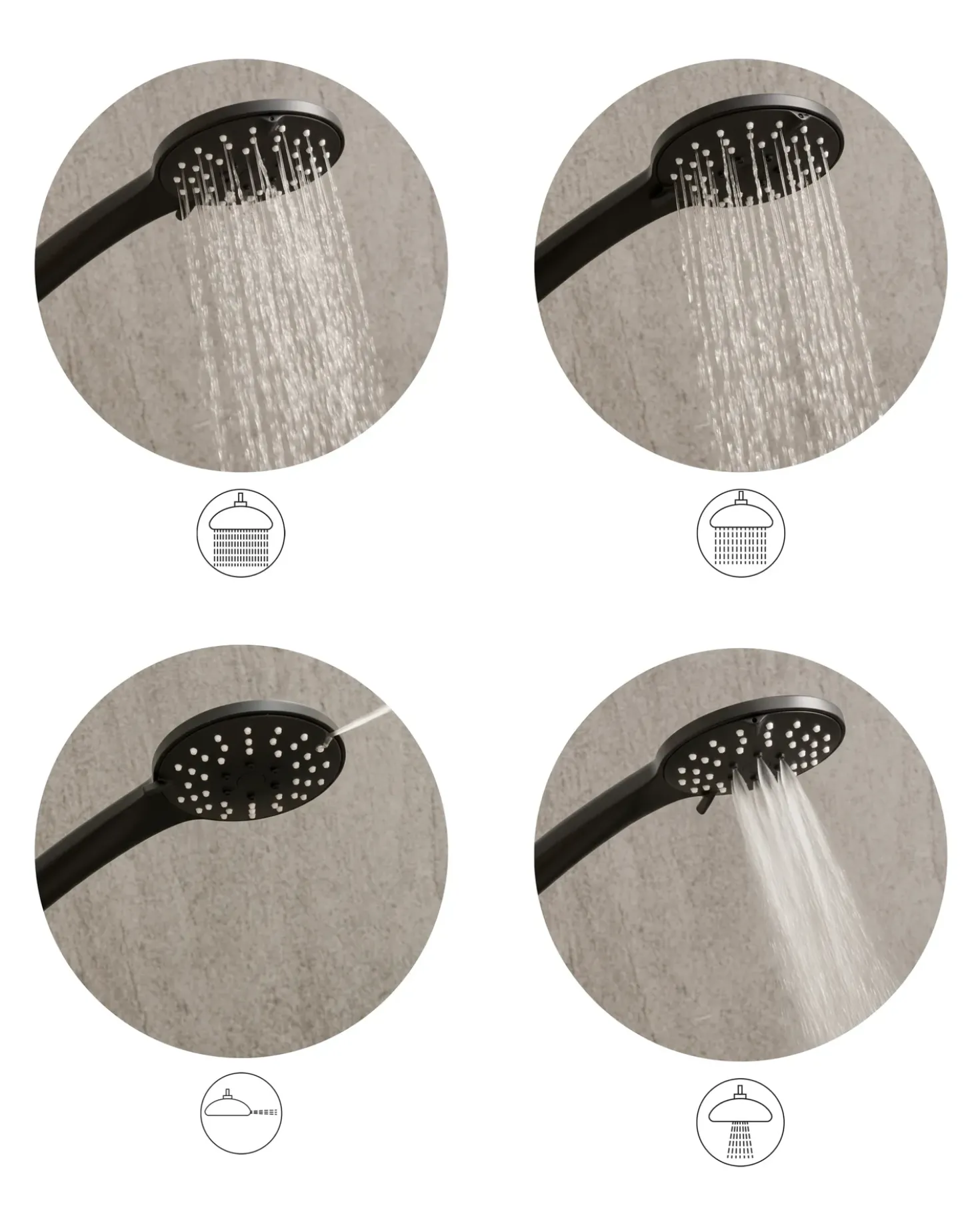Kit doccia con soffione e flessibile CHURUN 4 Funzioni Nero