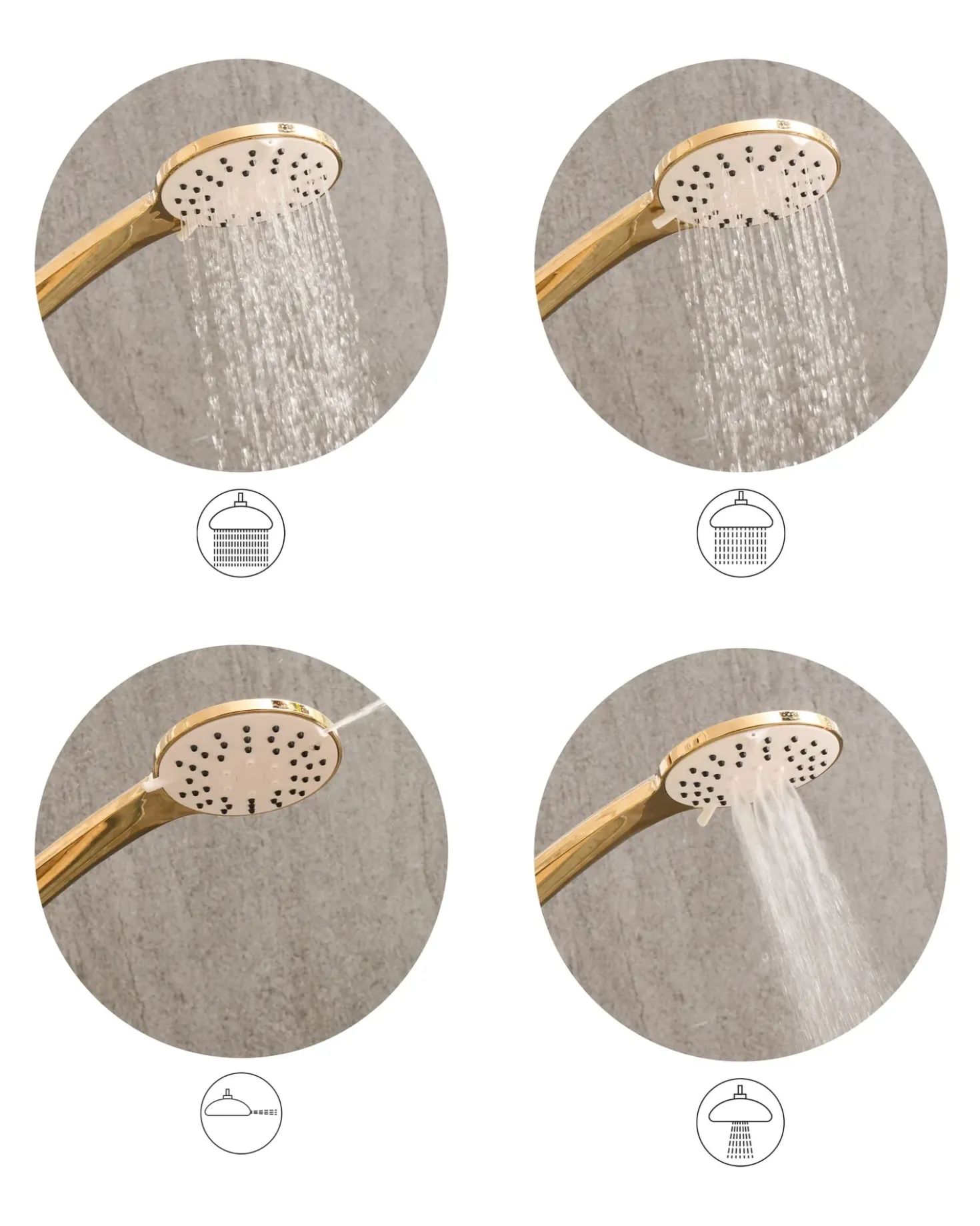Kit doccia con soffione e flessibile CHURUN 4 Funzioni Oro