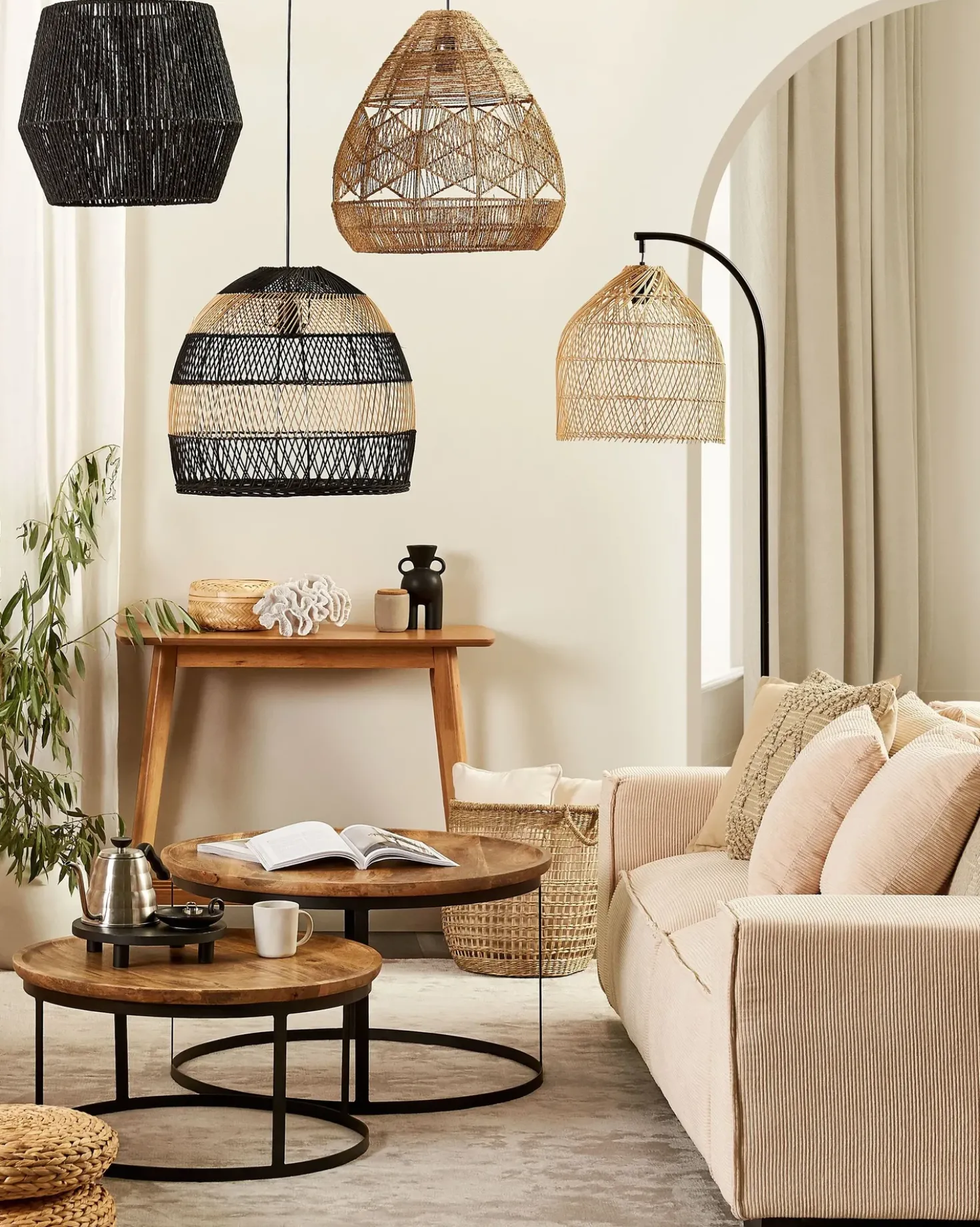 Lampada da pavimento BERNICA Rattan Naturale