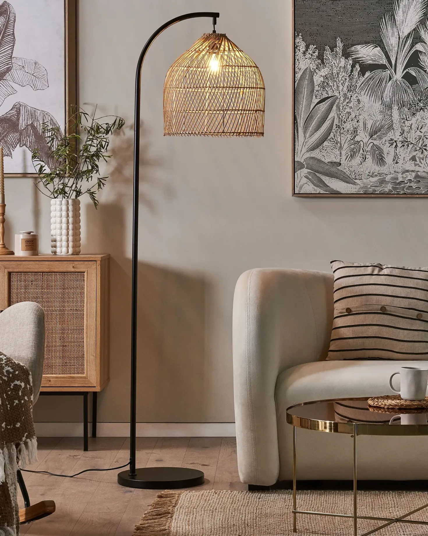 Lampada da pavimento BERNICA Rattan Naturale