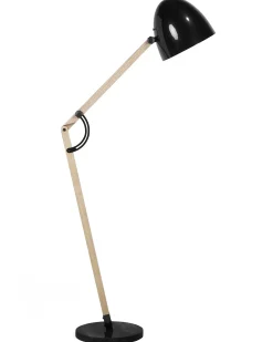Lampada da pavimento HETTON Regolabile Legno di quercia Nero