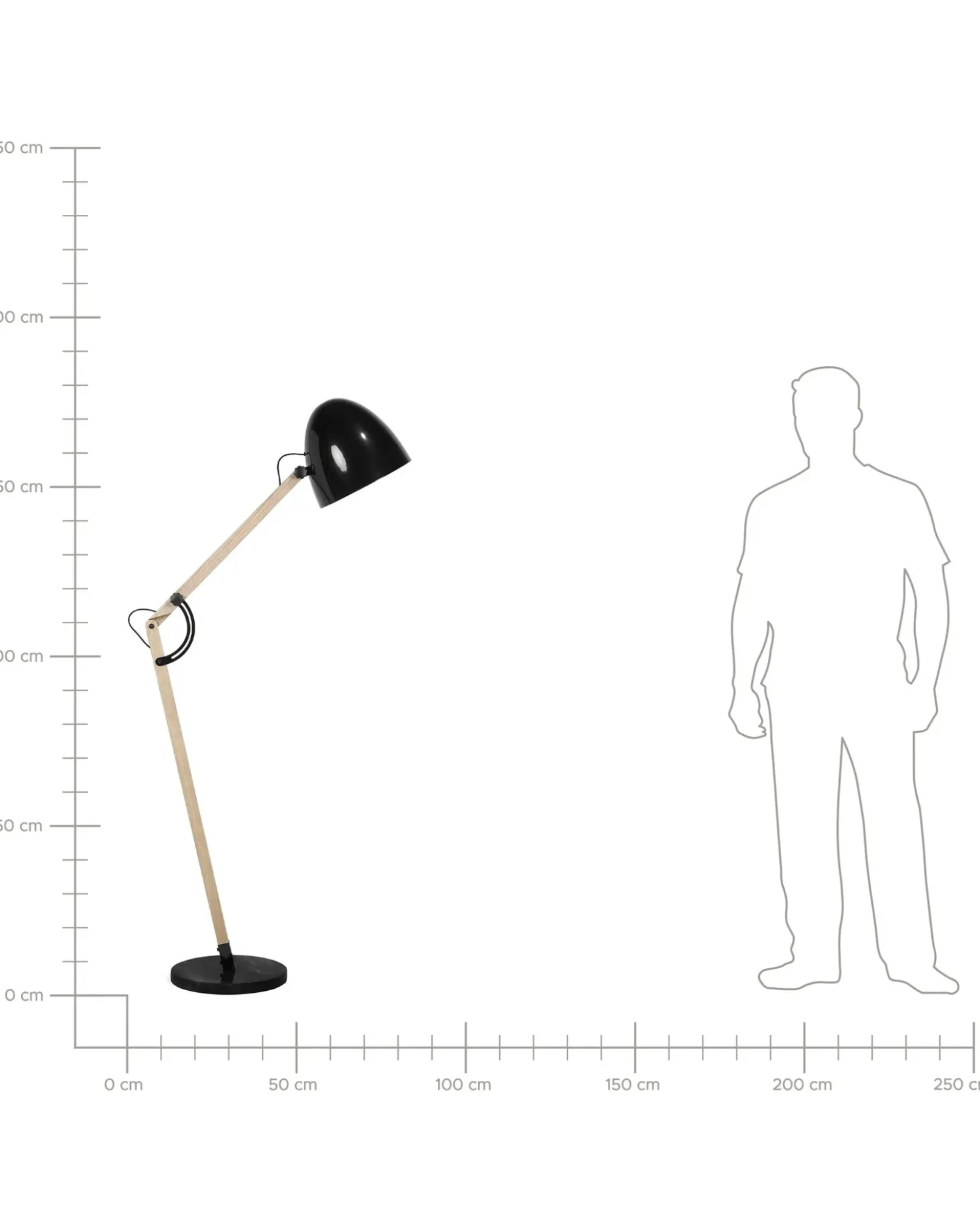 Lampada da pavimento HETTON Regolabile Legno di quercia Nero