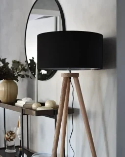 Lampada da pavimento NITRA Legno di quercia Nero
