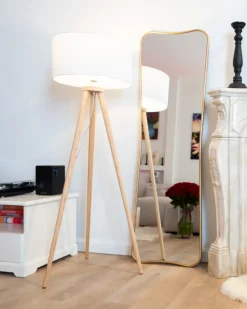 Lampada da pavimento NITRA Legno di quercia Bianco