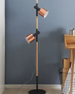 Lampada da pavimento OWENS Regolabile Legno di quercia Nero