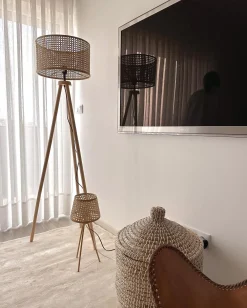 Lampada da pavimento PENTON Rattan Naturale