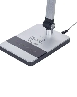 Lampada da scrivania a LED LACERTA con Caricatore wireless Metallo Argento