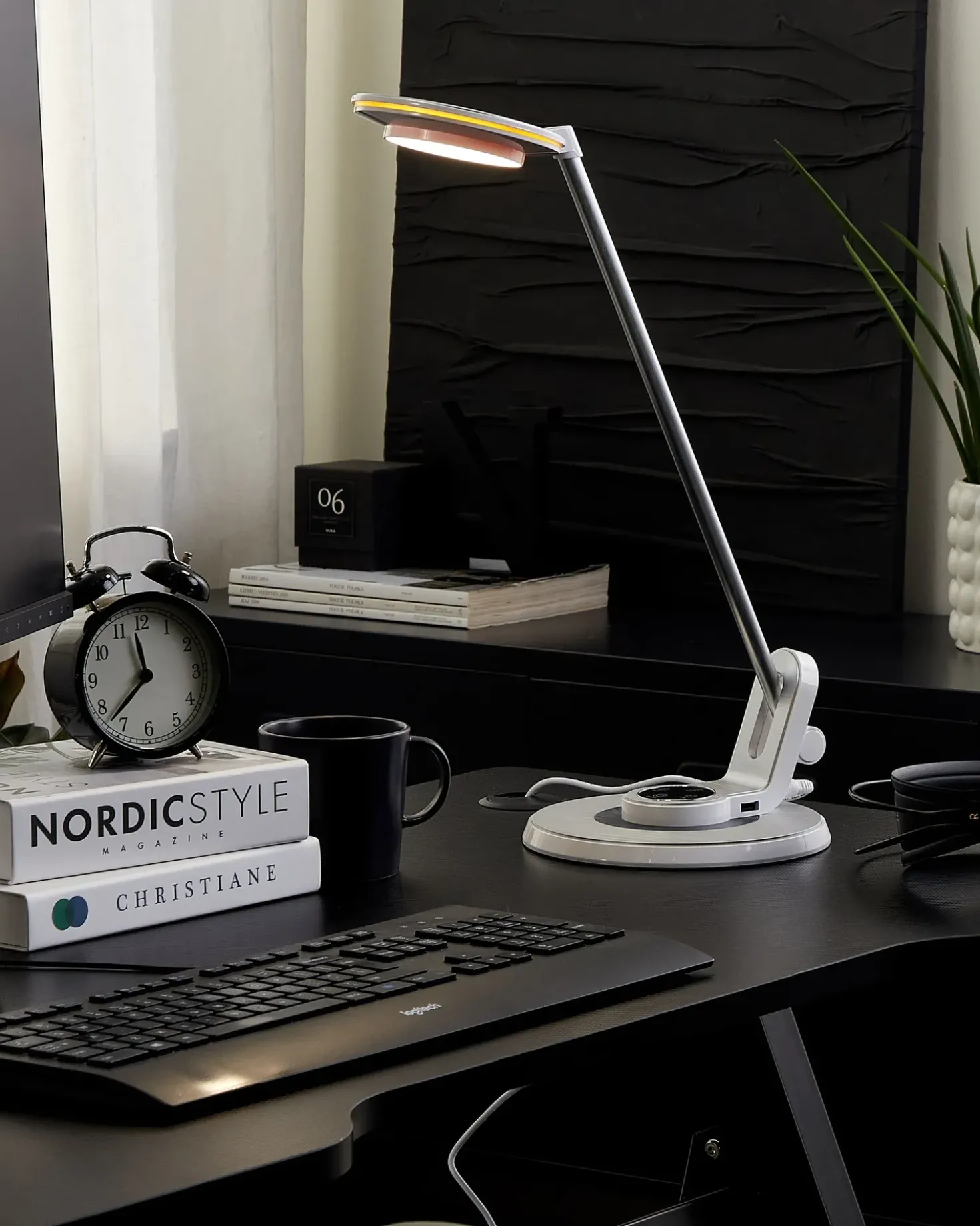 Lampada da scrivania a LED CORVUS con dimmer Metallo Bianco/Argento
