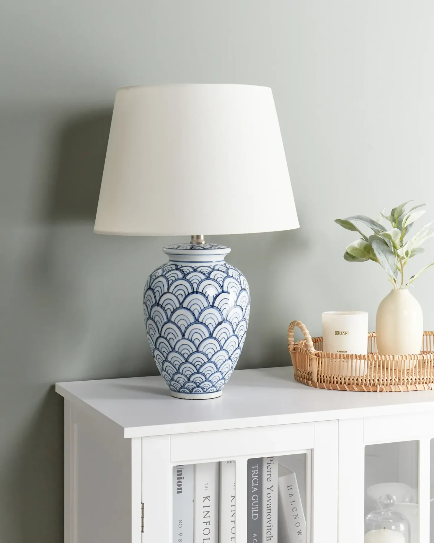 Lampada da tavolo JAUCA Porcellana Bianco/Blu