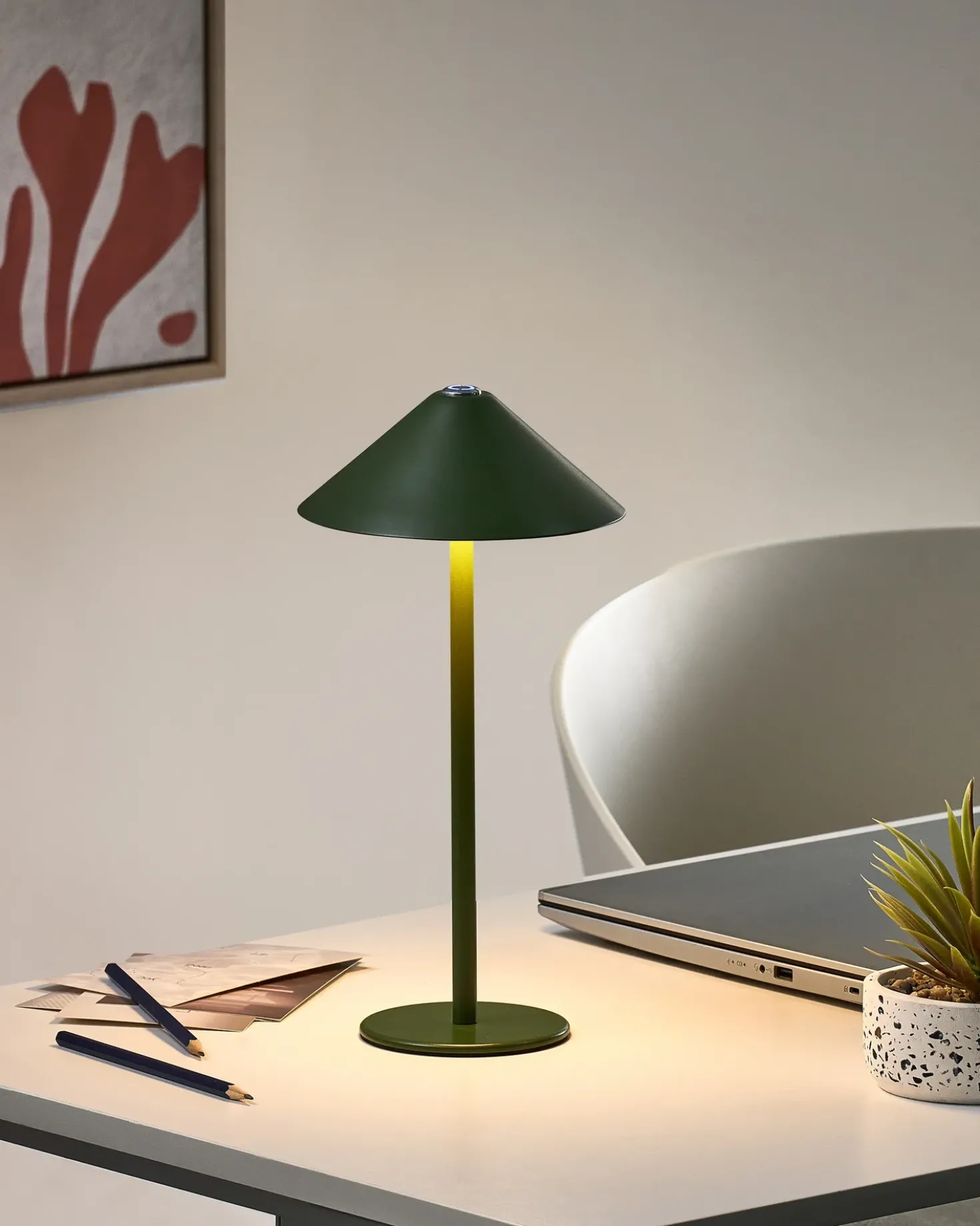 Lampada da tavolo senza fili a LED MODJO con dimmer Metallo Verde