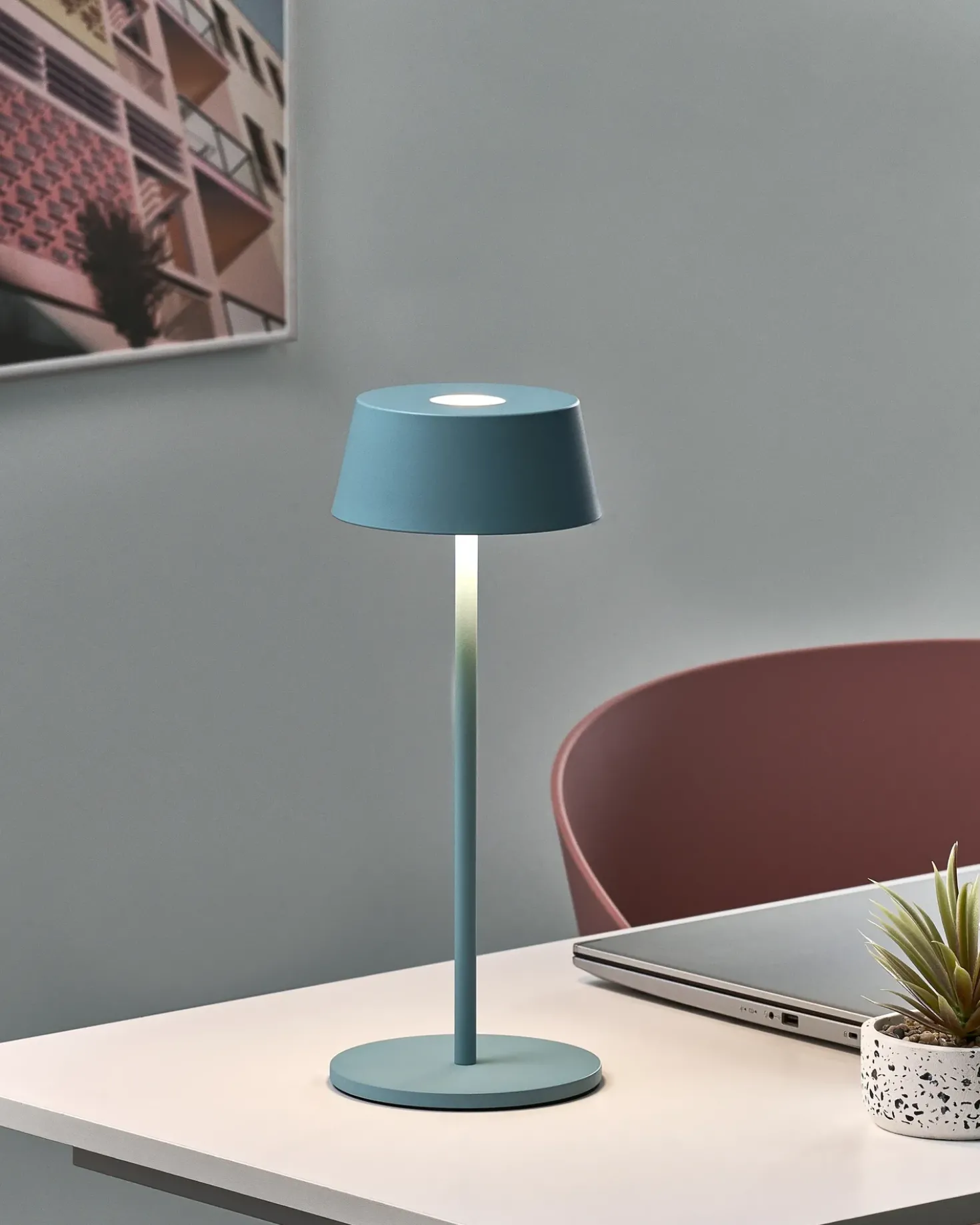 Lampada da tavolo senza fili a LED GUDER con dimmer Metallo Blu