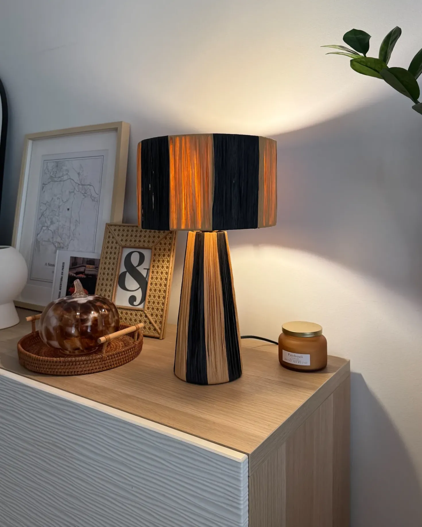 Lampada da tavolo WELMEL Vimini Marrone/Nero