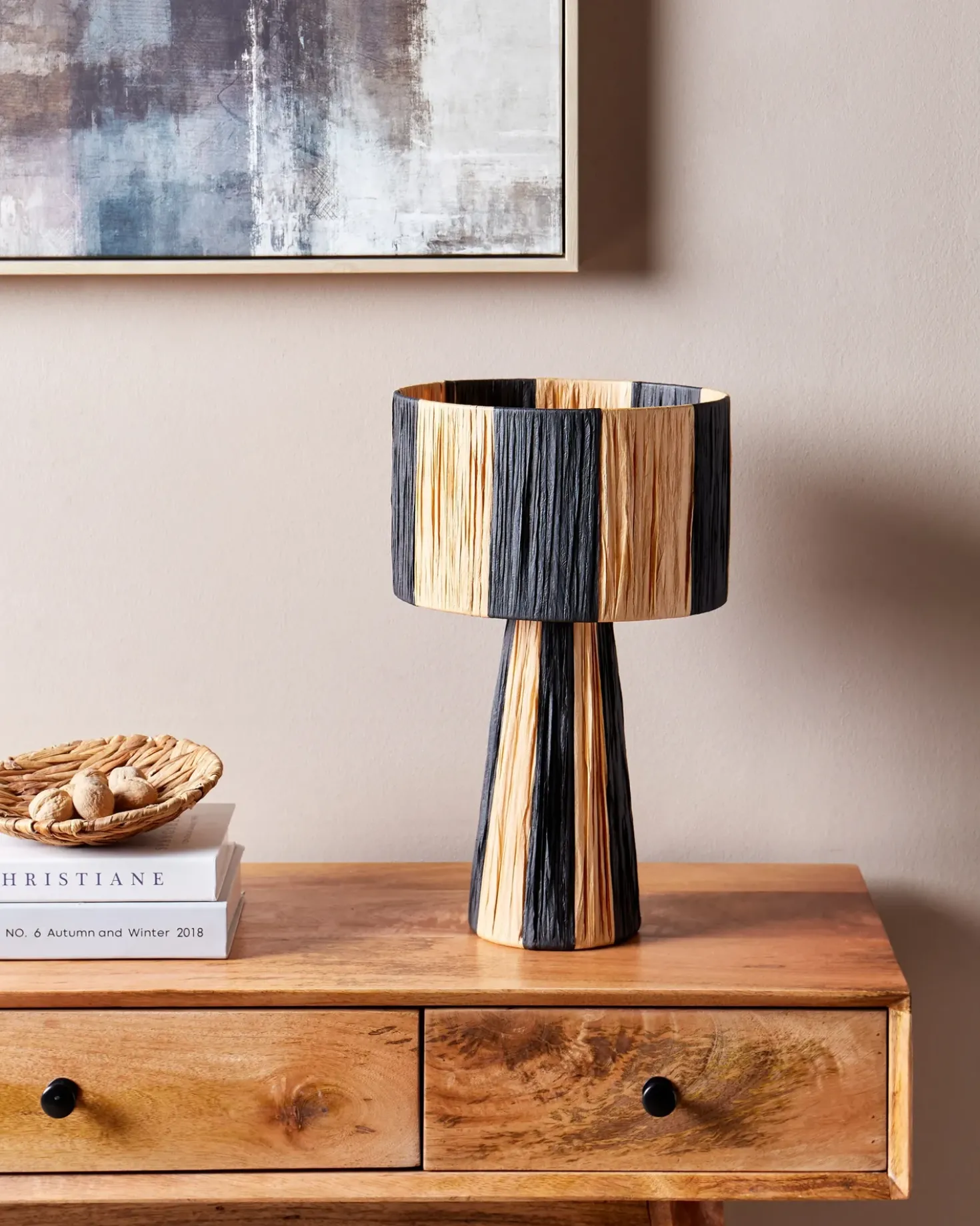 Lampada da tavolo WELMEL Vimini Marrone/Nero