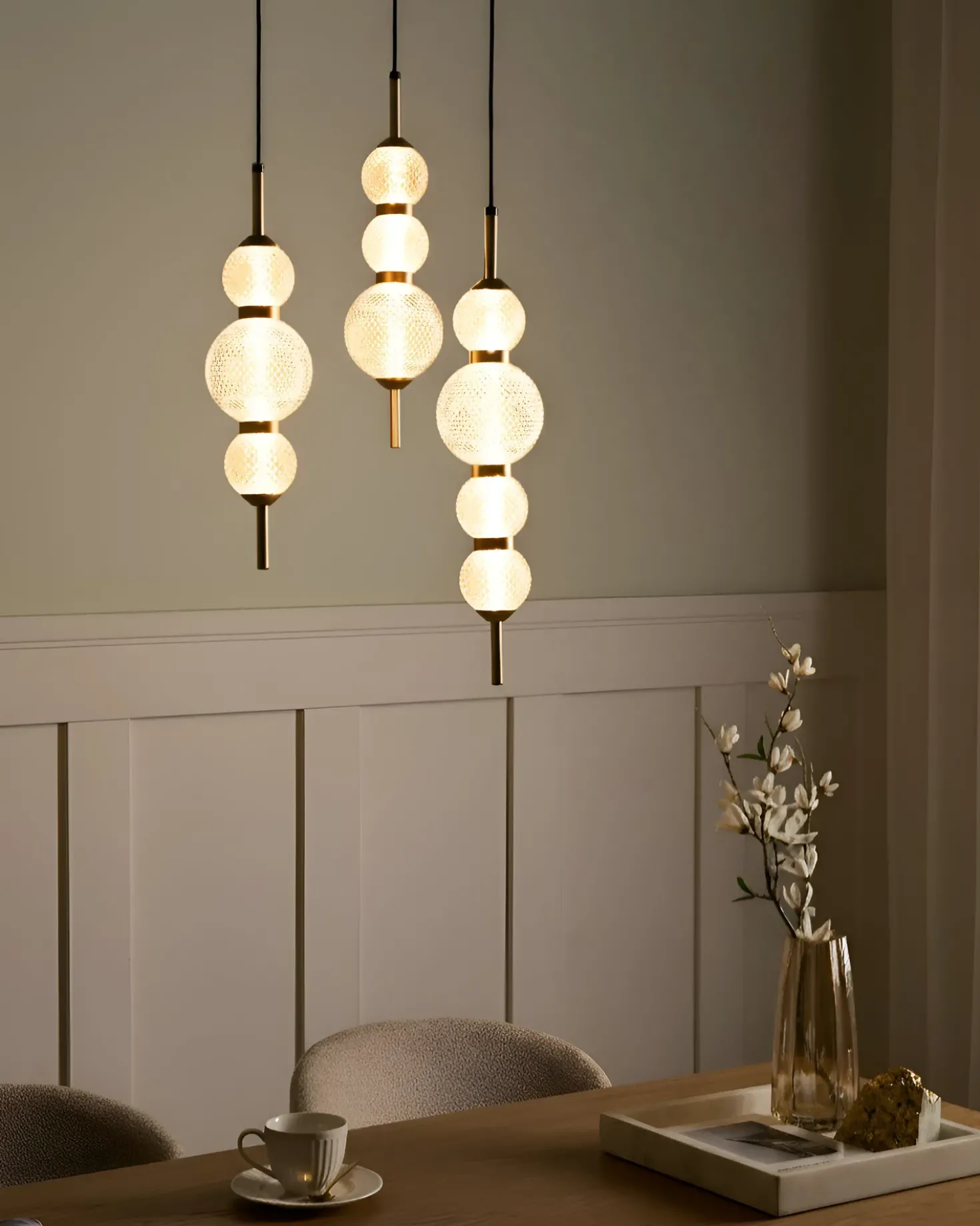 Lampadario a 3 luci ARAS LED Vetro Oro