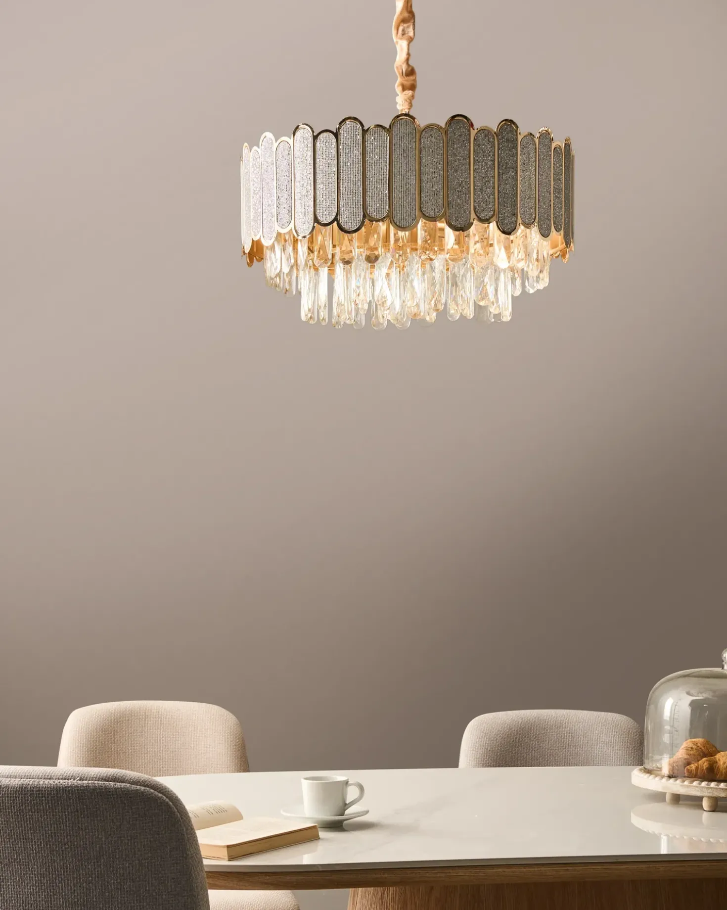Lampadario AGUARICO Vetro Ottone