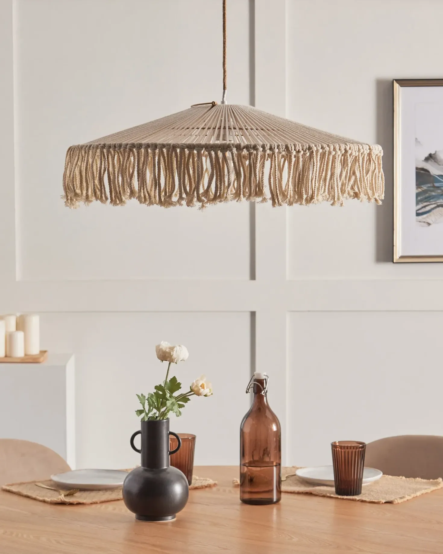 Lampadario AKOBO Corda di carta Beige