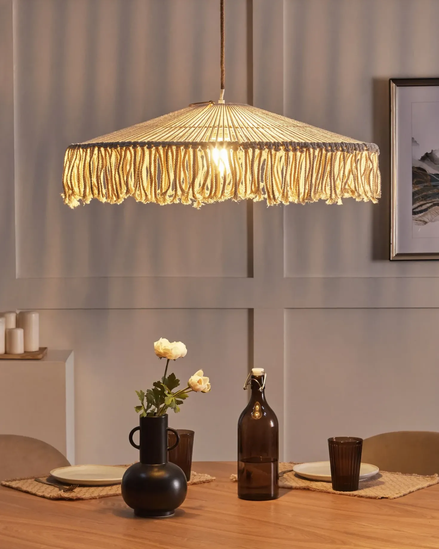 Lampadario AKOBO Corda di carta Beige