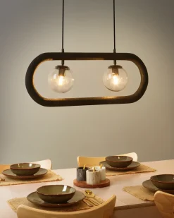 Lampadario AYENSU Legno di mango Nero