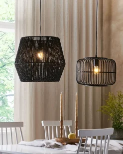 Lampadario GWERU Corda di carta Nero