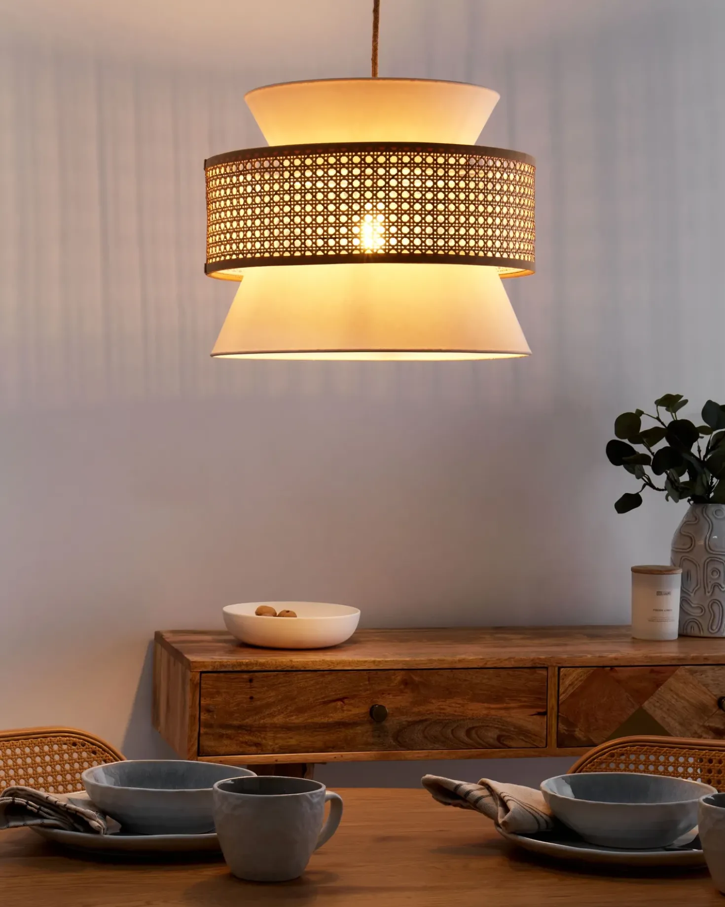 Lampadario LUYANO Rattan Beige