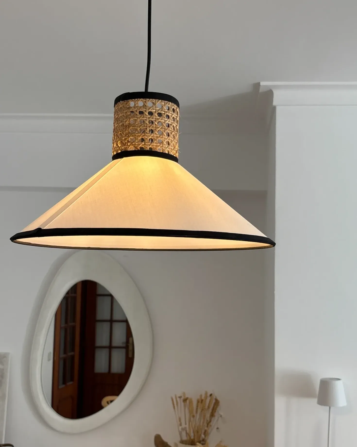 Lampadario MANTUA Rattan Bianco