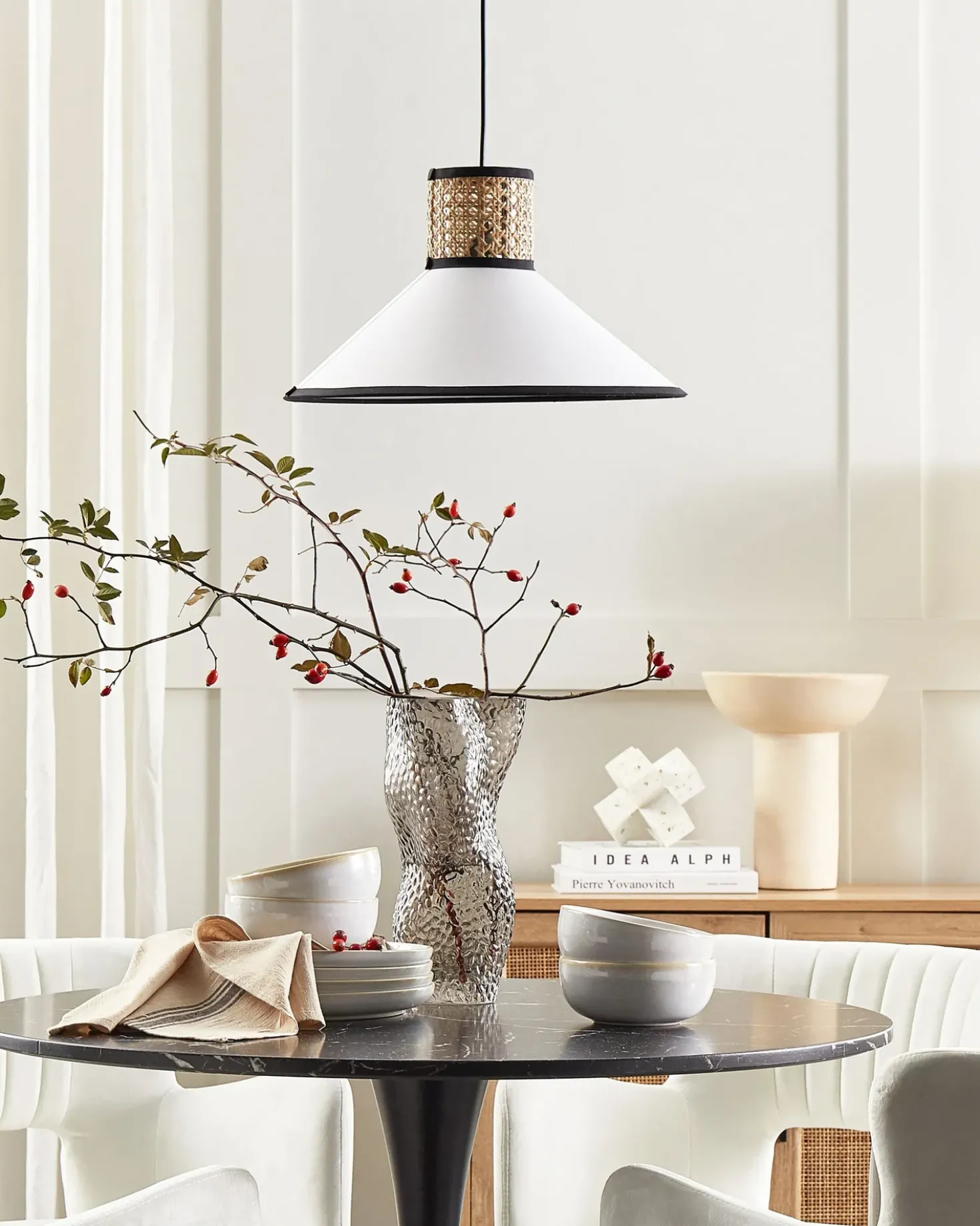 Lampadario MANTUA Rattan Bianco