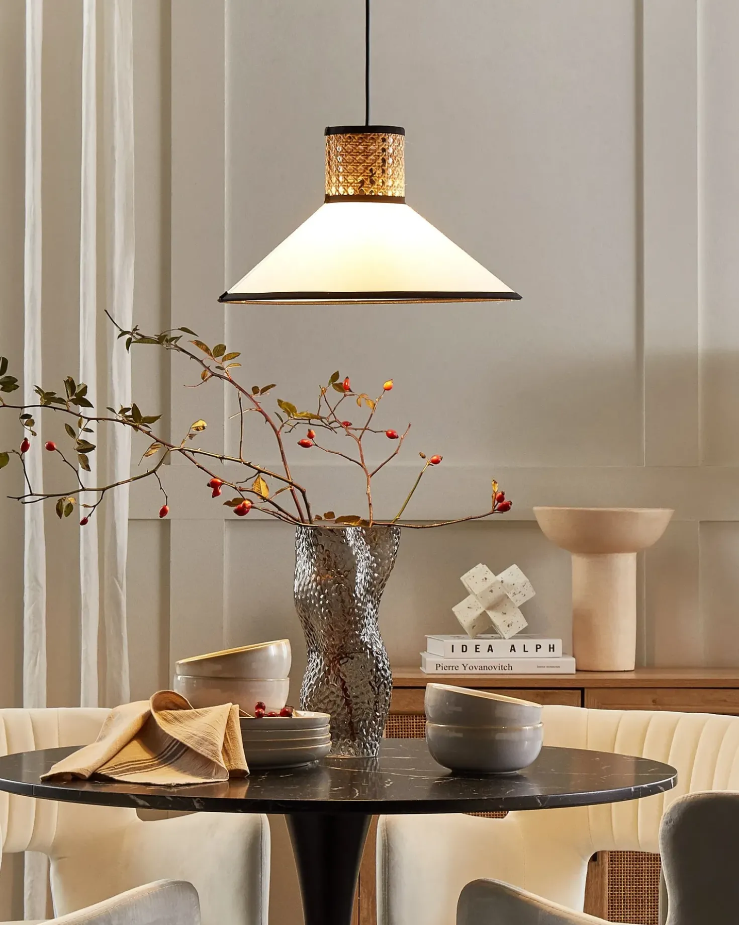 Lampadario MANTUA Rattan Bianco