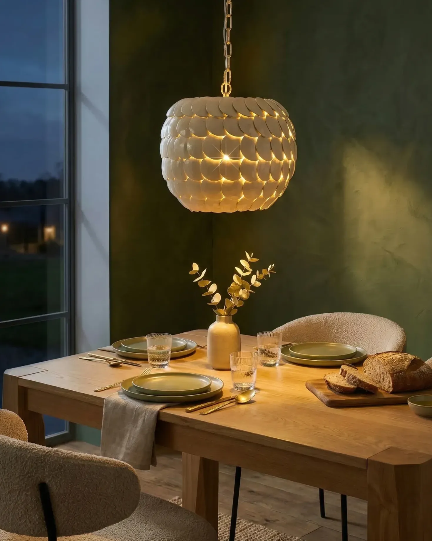 Lampadario MASKELIYA Guscio di cocco Beige